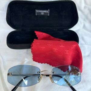 Vintage Chanel Rimless Blue Tinted Sunglasses - Circa Early 2000s